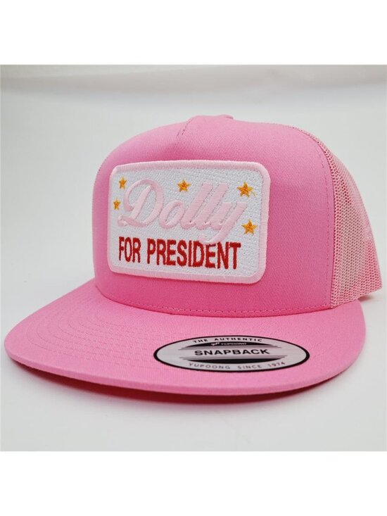 Dolly for President Trucker Hat Mesh Snapback – Sewn On Patch – Pink & White 80s main image 5